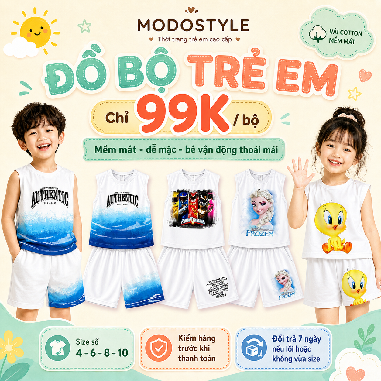 Banner đồ bộ trẻ em MODOVN nhiều mẫu đáng yêu